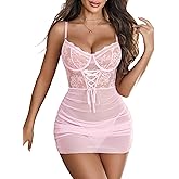 Avidlove Lingerie for Women Floral Lace Nightear V Neck Babydoll Chemise Sexy Boudoir Outfits