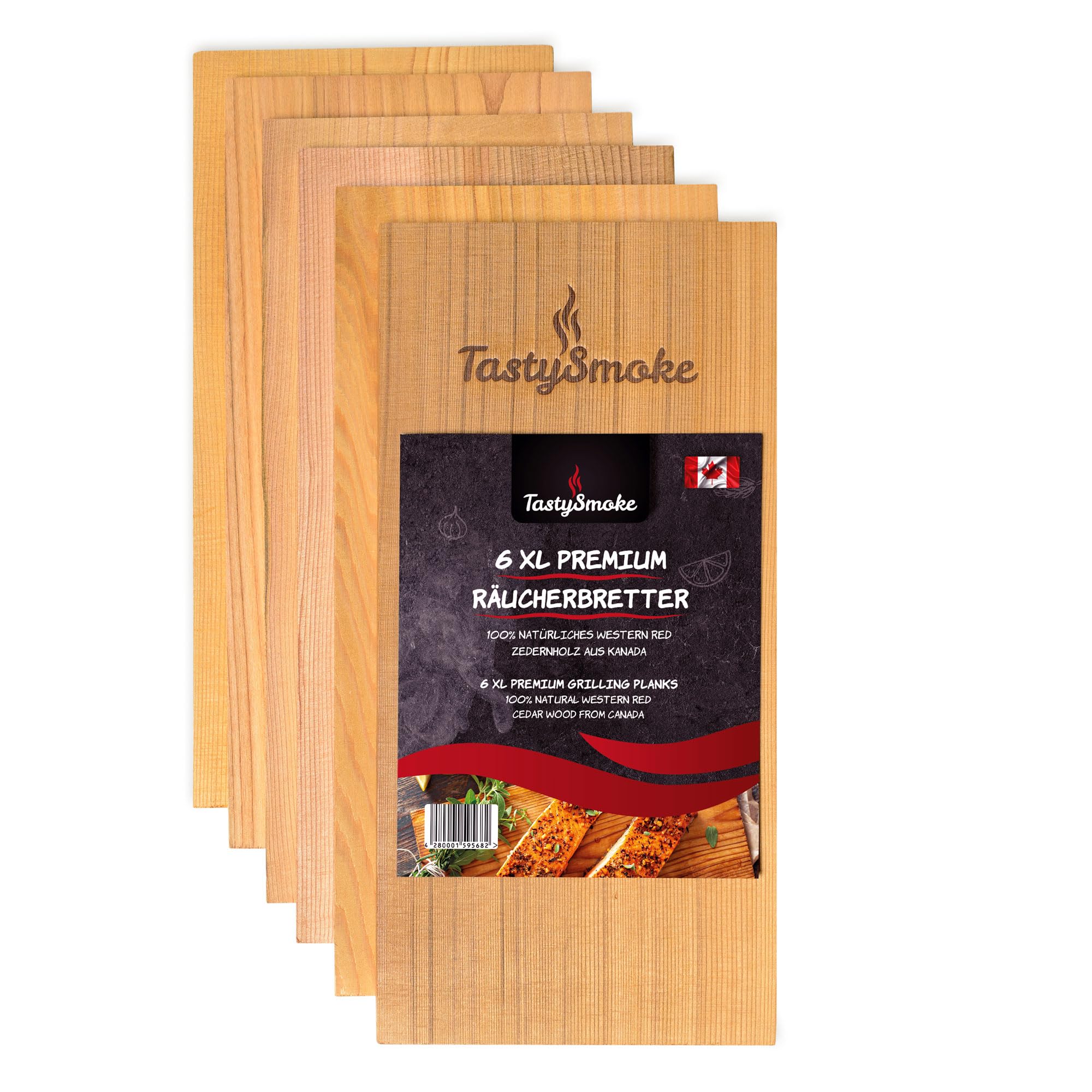 TastySmoke® Premium Cedar Wood Board for Grilling - 100% Natural Product Made from Western Red Cedar - Cedar Wood Grill Boards in Value Pack of 6 - Reusable Several Times