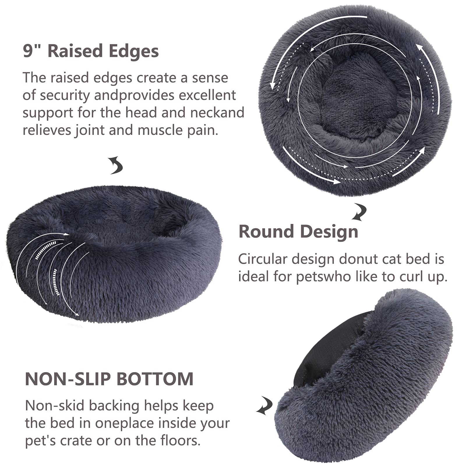 Calming Dog Beds for Small Dogs Clearance Washable Fluffy Luxury Anti-Slip, Waterproof Base Donut Pet Bed with Fur Blanket