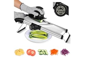 Blamovo Mandoline Slicer for Kitchen, Mandolin Vegetable Slicer Julienne with Knob Control, Adjustable Thickness (Safety Glov