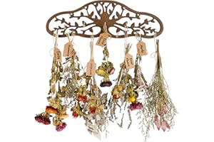 Liitrton Herb Drying Rack Hanging, Wall-mounted Drying Rack for Herbs, Wooden Tree Decor Design, Holds 11 Hooks with Rope and Kraft Labels, Space-saving Plant Herb Flower Dryer, Wall Art Decor