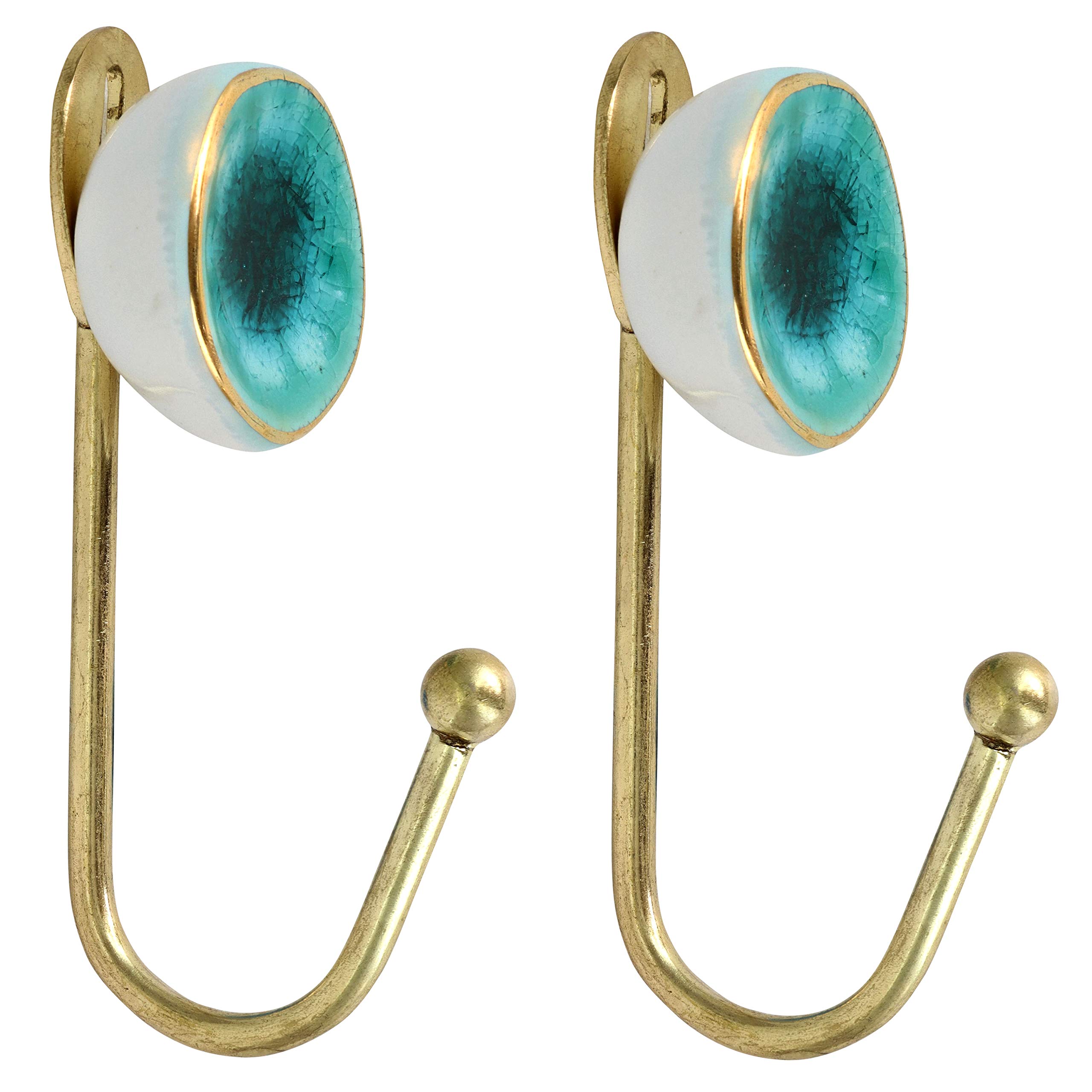 G Decor Sea Blue Rhodes Crackle Glaze Ceramic Wall Vintage Home Improvement, Shabby Chic, Interior Furniture, Clothes Hangers, Coat Hat Key Door Hooks (2-Pack)