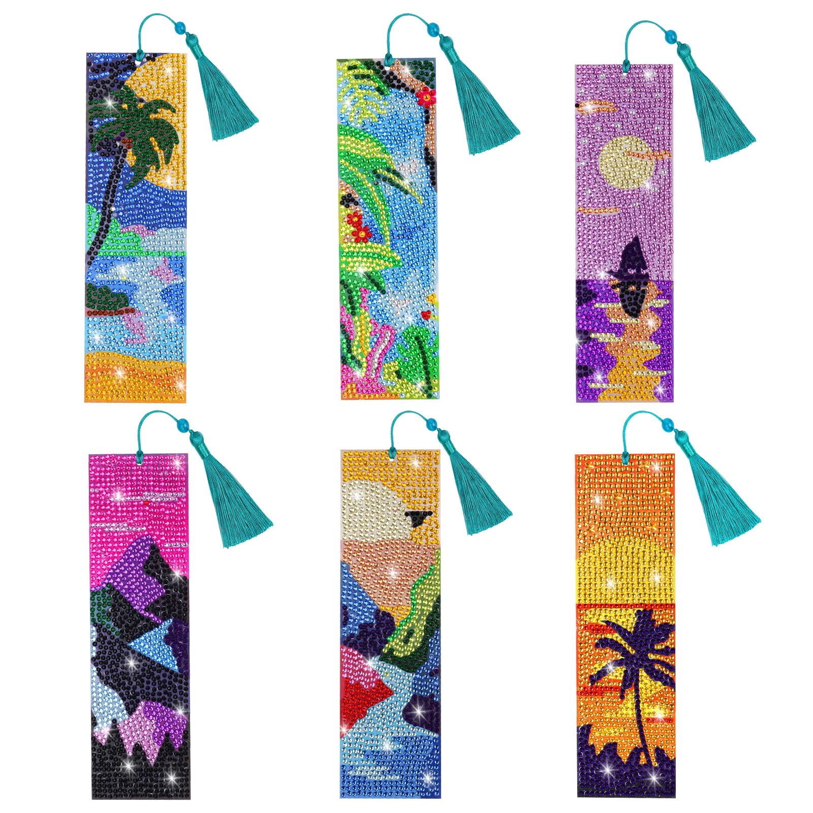 AUAUY 6 PCS Diamond Art Painting Bookmarks, Bohemian Diamond Art Bookmarks Crystal Set, 5D DIY Diamond Art Book Corner Page Making Kits for Kids Adult, Reading Lovers Home Office School Crafts Gifts