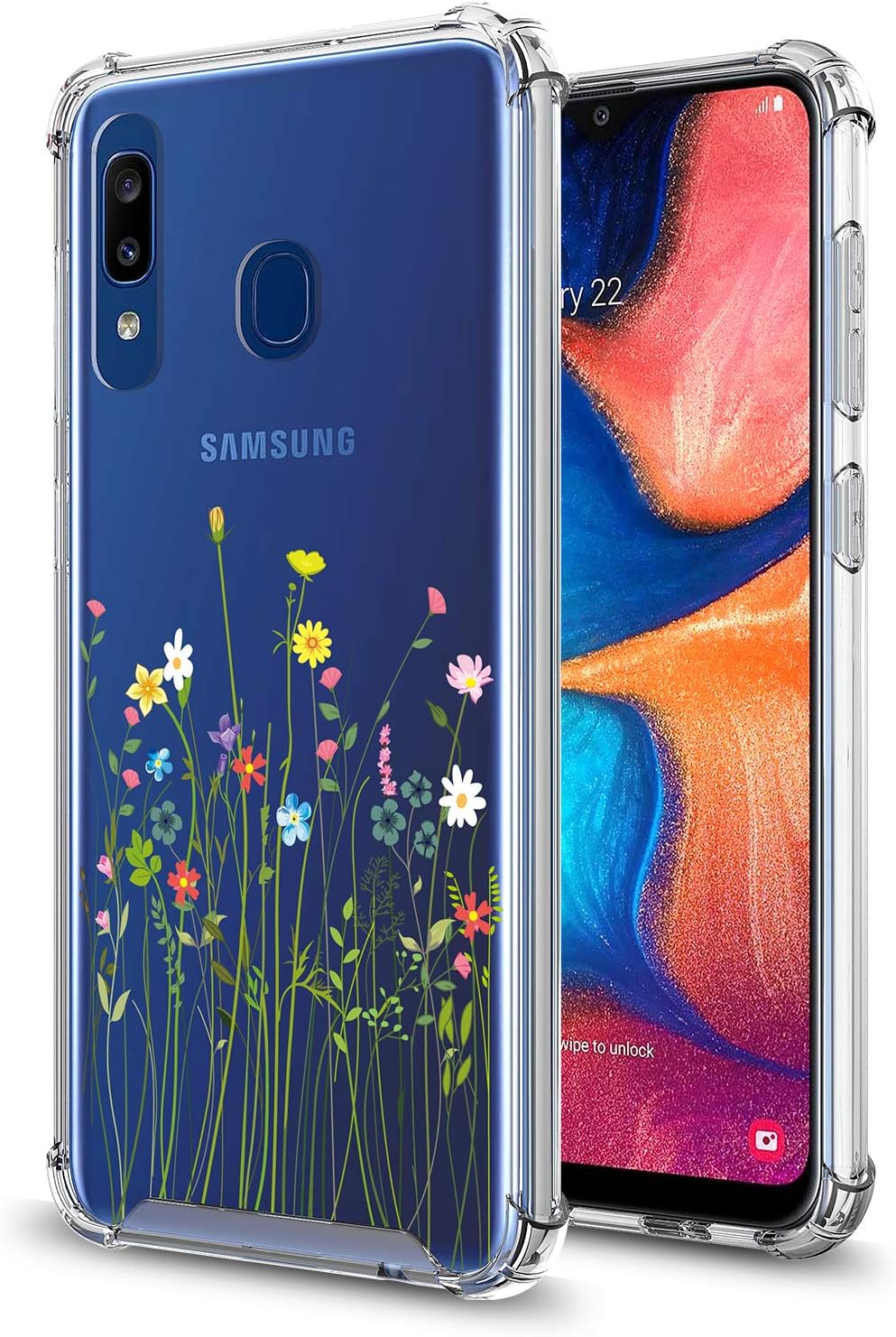 GORGCASE CASE Designed for Galaxy A70 Slim Sleek Fit Hard PC Back TPU Bumper Anti-Scratch [Shock Absorbing] Clear Fashion Pattern Full-Body Drop Protective Phone Cover for Girls Women Flower