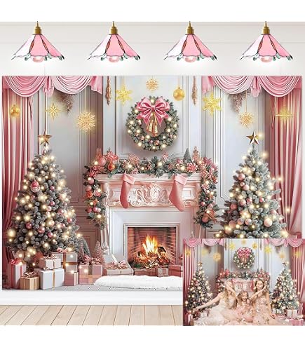 Amazon.com : Zliisang 7x5ft Pink Christmas Fireplace Backdrop for