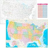 NOWMAP Waterproof USA Map Poster 24x36 Folded &ndash; Double Sided United States Travel Map with Pin Stickers &ndash; Tear Resistant Wall Map