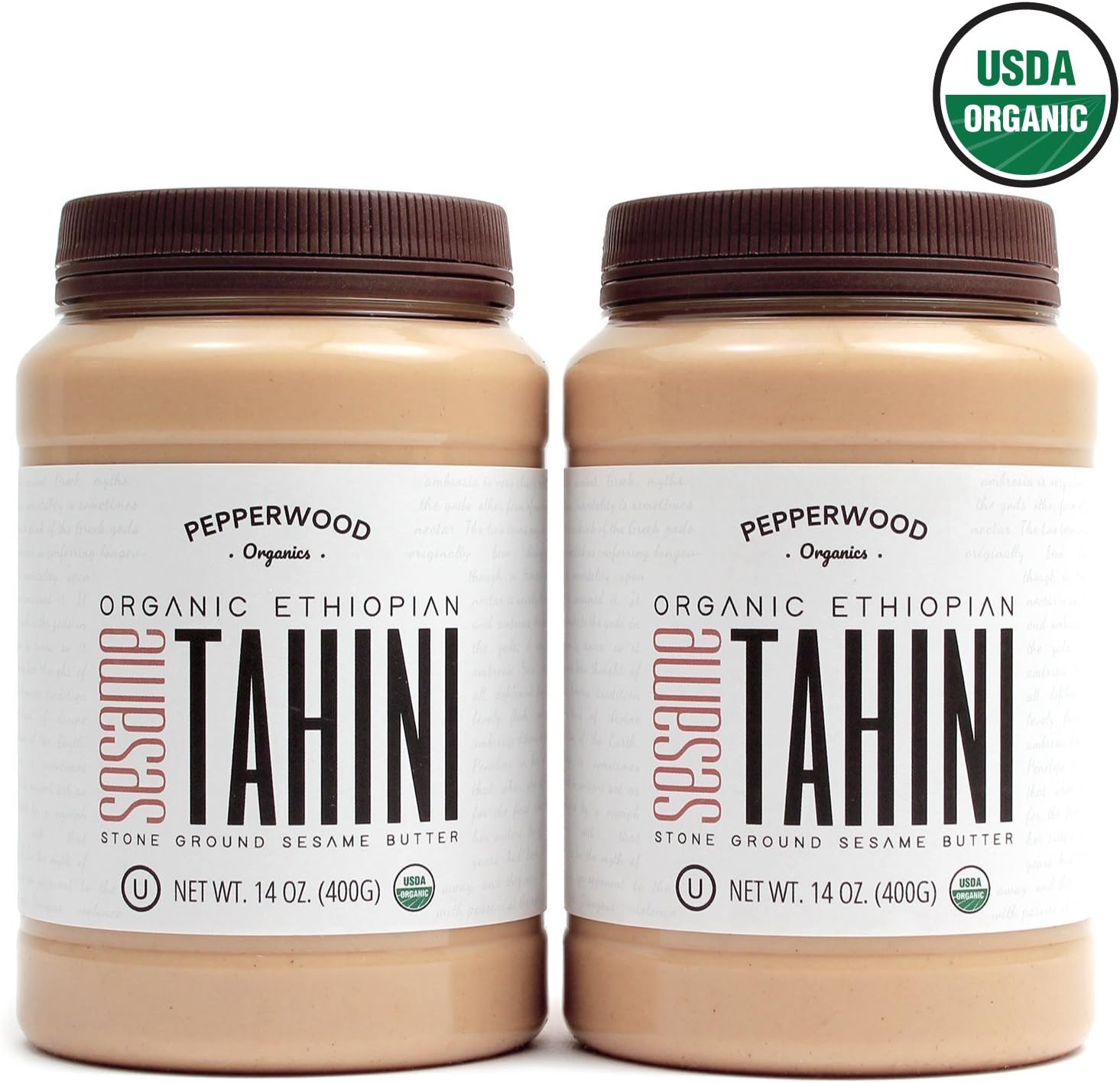 Pepperwood Organic Stone-Ground Ethiopian Sesame Tahini Paste, Hulled, Unsalted, Non-GMO, Gluten-Free, Kosher, Vegan, USDA Organic, Peanut-Free, 3kg (2-Pack)