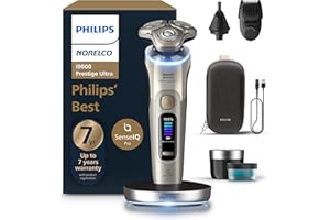 Philips Norelco Shaver i9000 Prestige Ultra, Wet & Dry Electric Shaver, White Gold, SenseIQ Pro Technology, Triple Lift & Cut System, 360 Rotating NanoTech Precision Blades, Beard Styler, XP9403/88