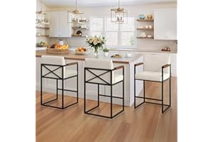 LUE BONA Bar Stools Set of 3, Counter Height Bar Stools with Backs and Arms, Modern BarStools with Metal Legs, Upholstered Ba