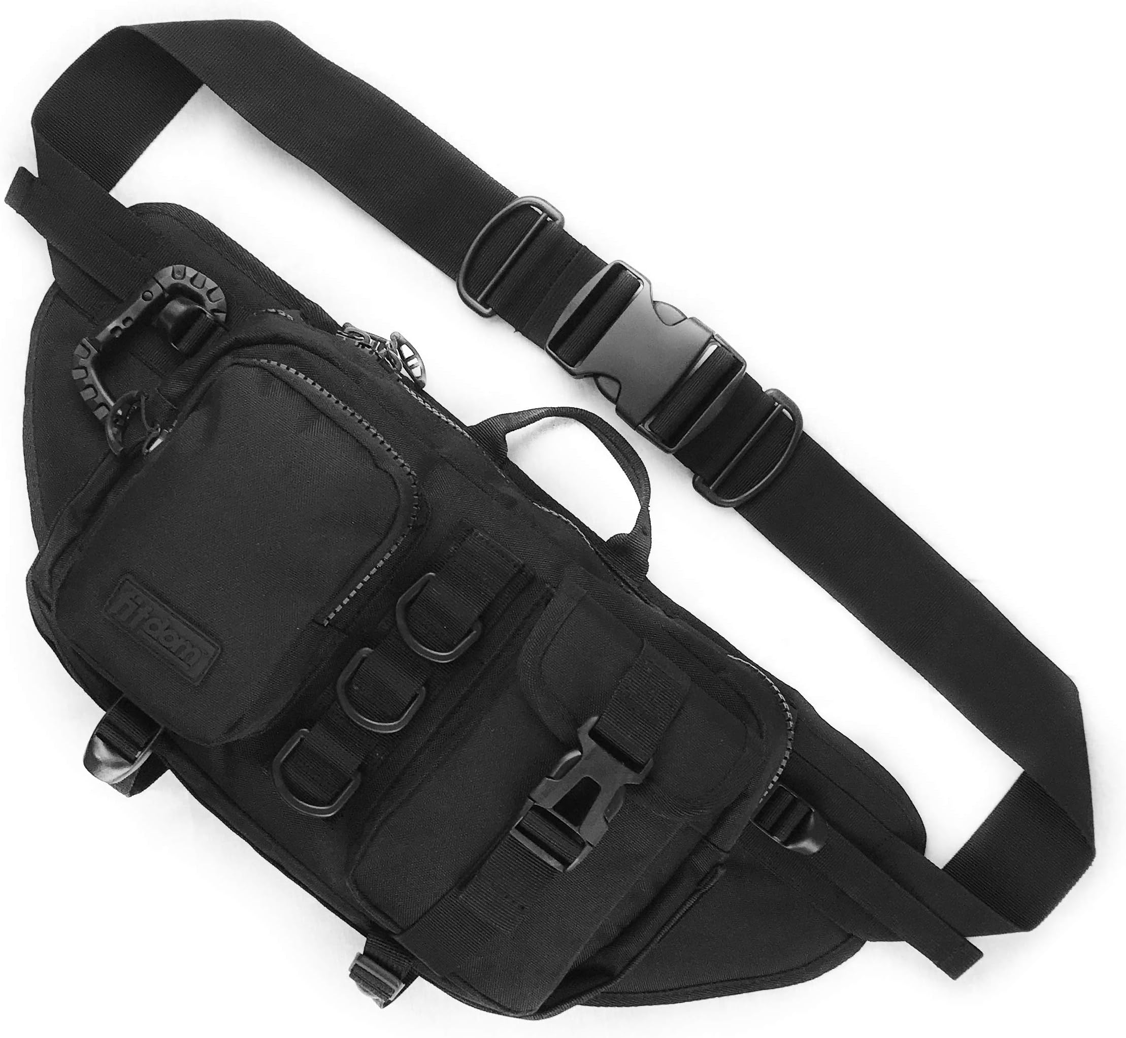 Fitdom Tactical Sling Bag for Men. Made from Heavy Duty Techwear Nylon & Built Tough for Outdoor. Also Use As EDC, shoulder Backpack, Fanny Waist Pack, Crossbody or Chest Bag for Travel Cycling