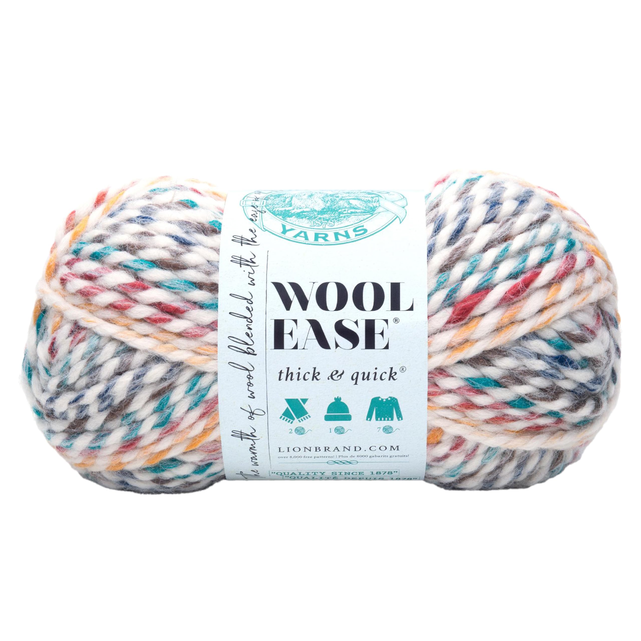 Lion Brand Yarn Wool-Ease Thick & Quick, Super Bulky Wool Blend Yarn for Knitting, Crochet, and Crafts, Hudson Bay, 1 Pack