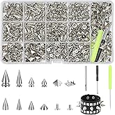 XKCWXY 600 Sets Punk Studs and Spikes Kit，8 Size Cone Spikes and Square Pyrami Studs for Clothing,Metal Tree Spikes Studs for Leathercraft and Punk Style Clothing Accessories DIY Craft Decoration