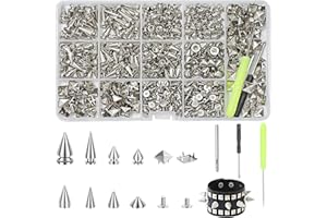 XKCWXY 600 Sets Punk Studs and Spikes Kit，8 Size Cone Spikes and Square Pyrami Studs for Clothing,Metal Tree Spikes Studs for Leathercraft and Punk Style Clothing Accessories DIY Craft Decoration