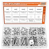 HELIFOUNER 140 Pieces #10-24 Phillips Pan Head Machine Screws Nuts Washers Assortment Kit, Coarse Thread, Fully Machine Threa