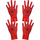 Geyoga 2 Pairs Spider Web Gloves Mardi Gras Spider Red and Black Gloves for Halloween Masquerade Homecoming Cosplay Gifts