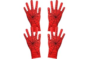 Geyoga 2 Pairs Spider Web Gloves Halloween Spider Gloves Red and Black for Halloween Masquerade Homecoming Cosplay