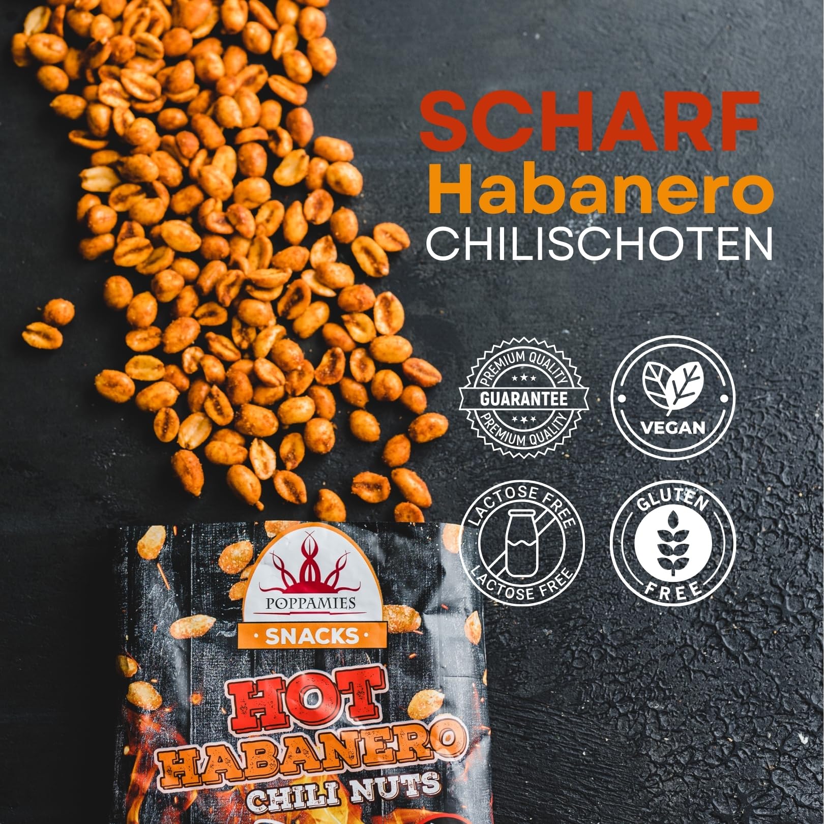 Poppamies Hot Habanero Chili-Nüsse – Scharfe Erdnüsse sind eine tolle Wahl zum Knabbern – Glutenfrei, Laktosefrei, Vegan – Scharfe Schärfe – 150g 3