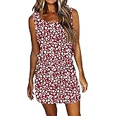 AUSELILY Womens Summer Dress Casual Sleeveless Sundresses Drawstring Waist Beach Cover up Short Swing Dresses with Pockets