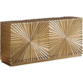 Best Master Furniture Tiffany 66" Modern Glam Sideboard - Gold | 4 Slab Doors, 4 Storage Compartments, Sunburst Design Buffet Cabinet with Shelves, For Dining Room or Living Room