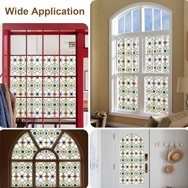 3D STAINED GLASS WINDOW FILM, DECORATIVE WINDOW PRIVACY FILM FOR BATHROOM,FRONT DOOR,HOME, SUN BLOCKING HEAT CONTROL,STATIC CLING,JEWELS, 23.6INCH X 35.4INCH