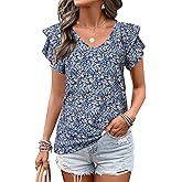 VahRuta Womens Summer Boho Clothes Flowy Tops Floral Shirts V Neck Loose Fit Casual Short Sleeve