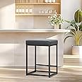 ALPHA HOME 24 Inch Counter Height Bar Stools, Upholstered Bar Stools for Kitchen Island, Counter Stools with Faux Leather Cushion and Sturdy Metal Frame, Modern Barstools, Grey