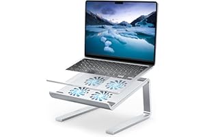 SOUNDANCE Laptop Cooling Pad with 3.0 USB Hubs and Quiet Fans, Laptop Stand Cooler Prevent CPU Overheating, Ergonomic Stable Metal Computer Riser for 10-17.3 Gaming Office PC Notebook, Silver