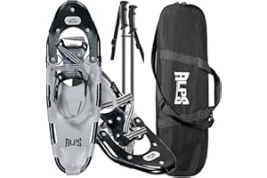ALPS 14/17/21/25/30 Inch Lightweight Snowshoes for Women Men Youth Kids, Light Weight Aluminum Alloy Terrain Snow Shoes with Pair Antishock Trekking Poles, Free Carrying Tote Bag (Black&White, 17“)……