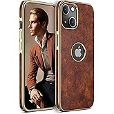 LOHASIC for iPhone 13 Case, Vintage Leather Thin Slim Luxury PU Soft Flexible Bumper Non-Slip Grip Shockproof Anti-Scratch Full Body Protective Cover Phone Cases for iPhone 13 6.1" 2021 - Brown