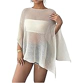 Meihuida Women Sheer Poncho Top Crochet Knit Shrug Shawl Summer Beach Cover Up