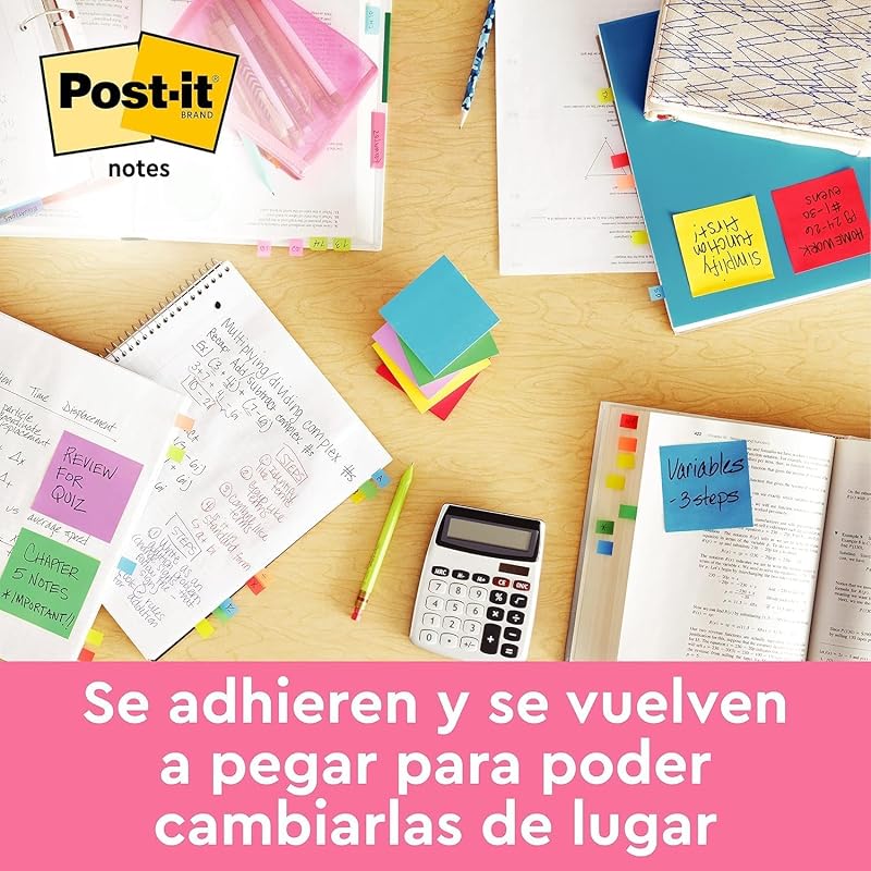 Mini Note Cube, Ultra Cores - 51 mm x 51 mm, 400 folhas, Azul/Verde/Rosa/Amarelo - Post-its para listas de tarefas e lembretes