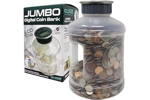 DIGITAL ENERGY Jumbo Digital Coin Counter Bank - Extra Large Savings Jar for Pennies Nickles Dimes Quarters Half Dollar and Dollar Coins | Clear Jar w/LCD Display