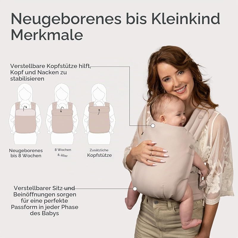 Honey Blossom Babytrage, Ergonomisch, M-Position, Gleitsitz, Kreuzträger, 3,2–18,1 Kg, Toasted Almond