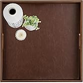 Hanobe Ottoman Serving Tray Large: 20'' Decorative Trays with Handles - Leather Coffee Table Decor for Extra Big Counter Home Living Room - Oversized