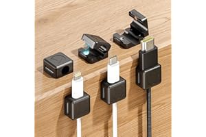 6 Pack Magnetic Cable Clips, Wire Cord Holder Organizer for Nightstand, Desk Cable Management, Canisflax Adhesive Phone Charging Cord Keepers for Home Office Desktop Car Wall, Black