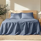 Bare Home King Sheet Set - Luxury 100% European Linen - Deep Pockets - Easy Fit - 4 Piece Set - Bedding Sheets & Pillowcases (King, Indigo)