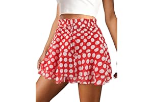 COOUFE Mini Skirts for Women 2025 Casual Boho Floral Skorts Layered Hem A-Line Tennis Chiffon Shorts