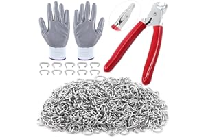 Tanstic 1001Pcs 3/8'' Hog Rings and Hog Ring Plier Kit, 1000Pcs Galvanized Hog Rings and Hog Ring Plier with Cut Resistant Gloves for Bungee, Animal Pet Cages, Bagging, Fencing and Furnitures