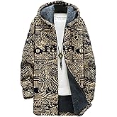 Spatofa Mens Aztec Print Hoodie Heavyweight Cotton Fleece Jacket Zip Up Warm Long Sleeve Hooded Winter Midi Coat