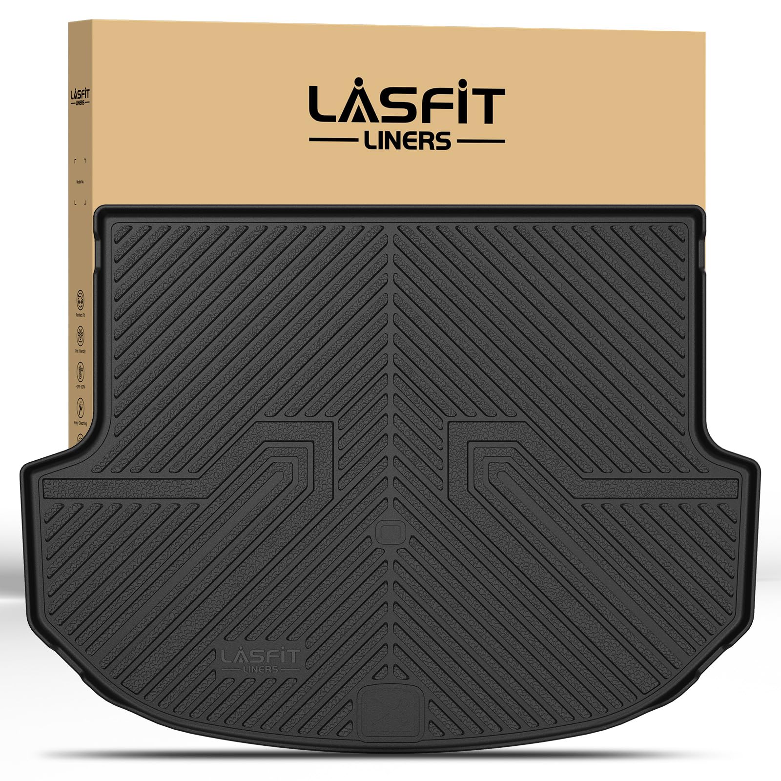 LASFIT Cargo Mat for Hyundai Santa Fe Sport 2018 2017 2016 2015 2014 2013 (Only Fit 5-Passenger), All Weather TPE Custom Fit Car Trunk Mats Cargo Liners Accessoires for Santa Fe Sport 2013-2018, Black Image