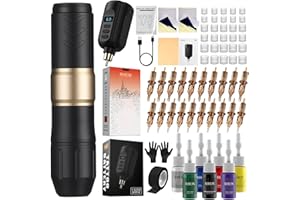 RHEIN Tattoo Kit Tattoo Gun Machine with 1500mAh Battery 7 Color Tattoo Inks 20PCS Cartridges Needles for Beginners & Artists