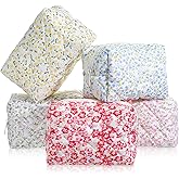 Yuanan 5 PCS Makeup Bag Quilted, Floral Makeup Bags Bulk with Zipper Quilted Cosmetic Bag Cosmetic Pouch Flower Cute Pouches for Cosmetics, Pens and Portable Travel Toiletries-5 Styles