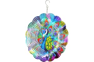 FONMY Wind Spinner Stainless Steel 3D Hanging Garden Decoration for Indoor Outdoor Metal Wind Spinners Peacock-12inch
