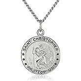 Amazon Collection Round Saint Christopher Medal with Stainless Steel Chain, 20"