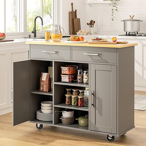 Kitchen Island on Wheels with Storage Cabinet, 40