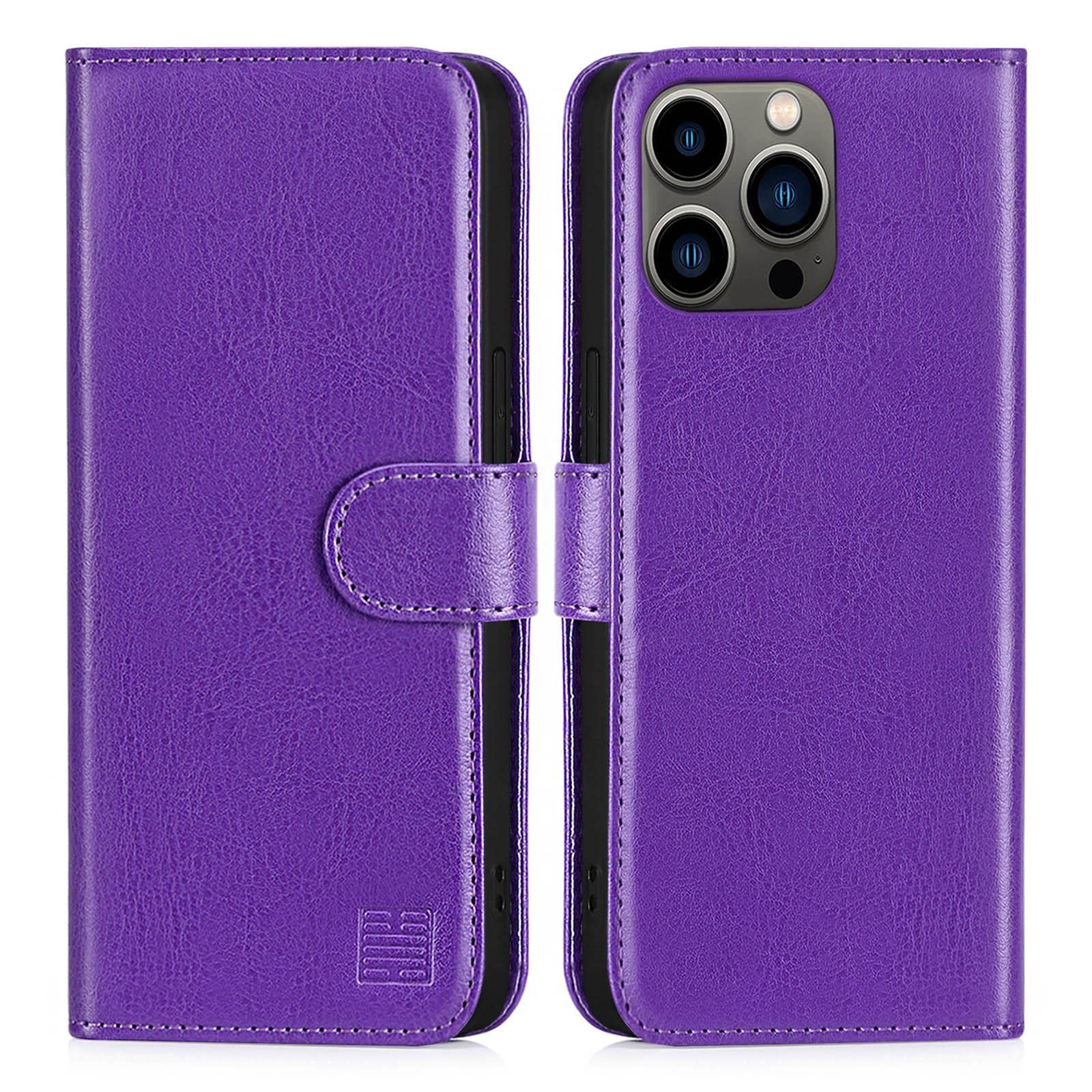 32nd Book Wallet PU Leather Flip Case Cover For Apple iPhone 13 Pro (6.1"), Design With Card Slot and Magnetic Closure - Purple