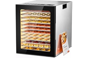 PSIIDAN Food-Dehydrator for Home, 12-Trays Stainless Steel,10 Presets, 850W, 48H Timer and Temperature Control, Overheat Protection, Dehydrators for food and jerky for Dog Treats, Meats & Veggies