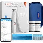 iHealth Gluco+ Wireless Smart Glucose Monitor Kit, 100 Strips &amp; 100 Lancets | 510(k) Cleared, Bluetooth Blood Sugar Monitor for Home Use, Free Smart App, Portable Diabetes Testing Kit with Travel Case