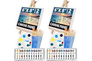 ESRICH 52PCS Acrylic Paint Canvas Set, Acrylic Painting Kit with 2 Set of 12 Colors Acrylics Paint,Paint Brushes,Canvas, Wooden Easels, Art Plates, Art Painting Supplies for Kids Adults Beginners