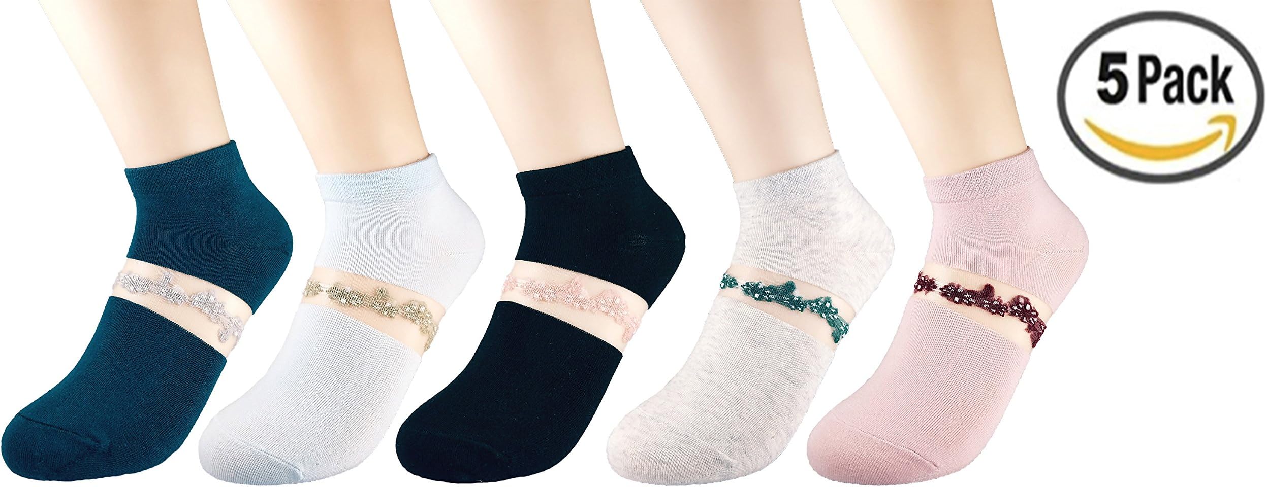 Wummly Womens Lace Casual Low Cut No Show Socks ( Pack of 5)